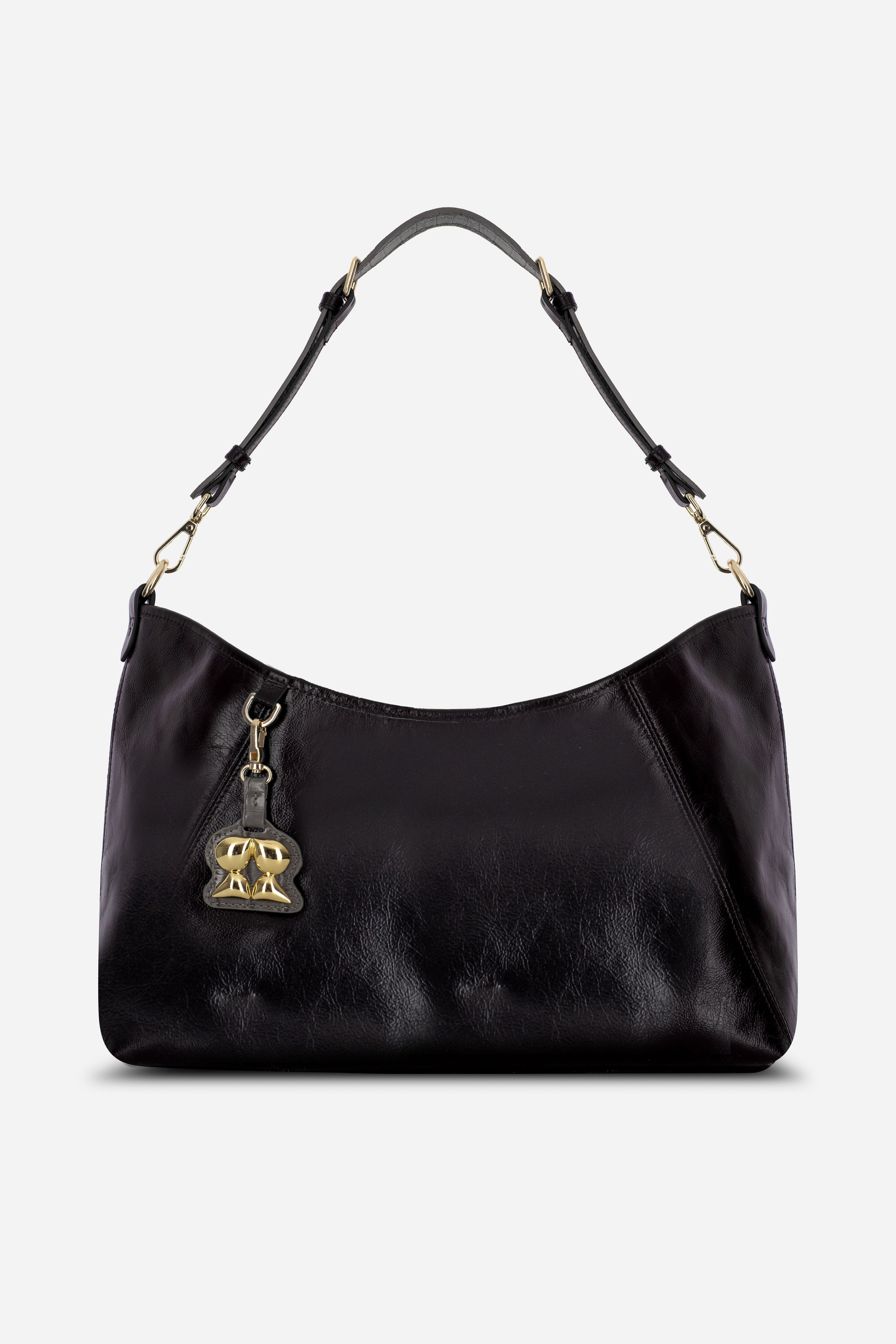 Rilu Elan black leather soft shoulder bag front view