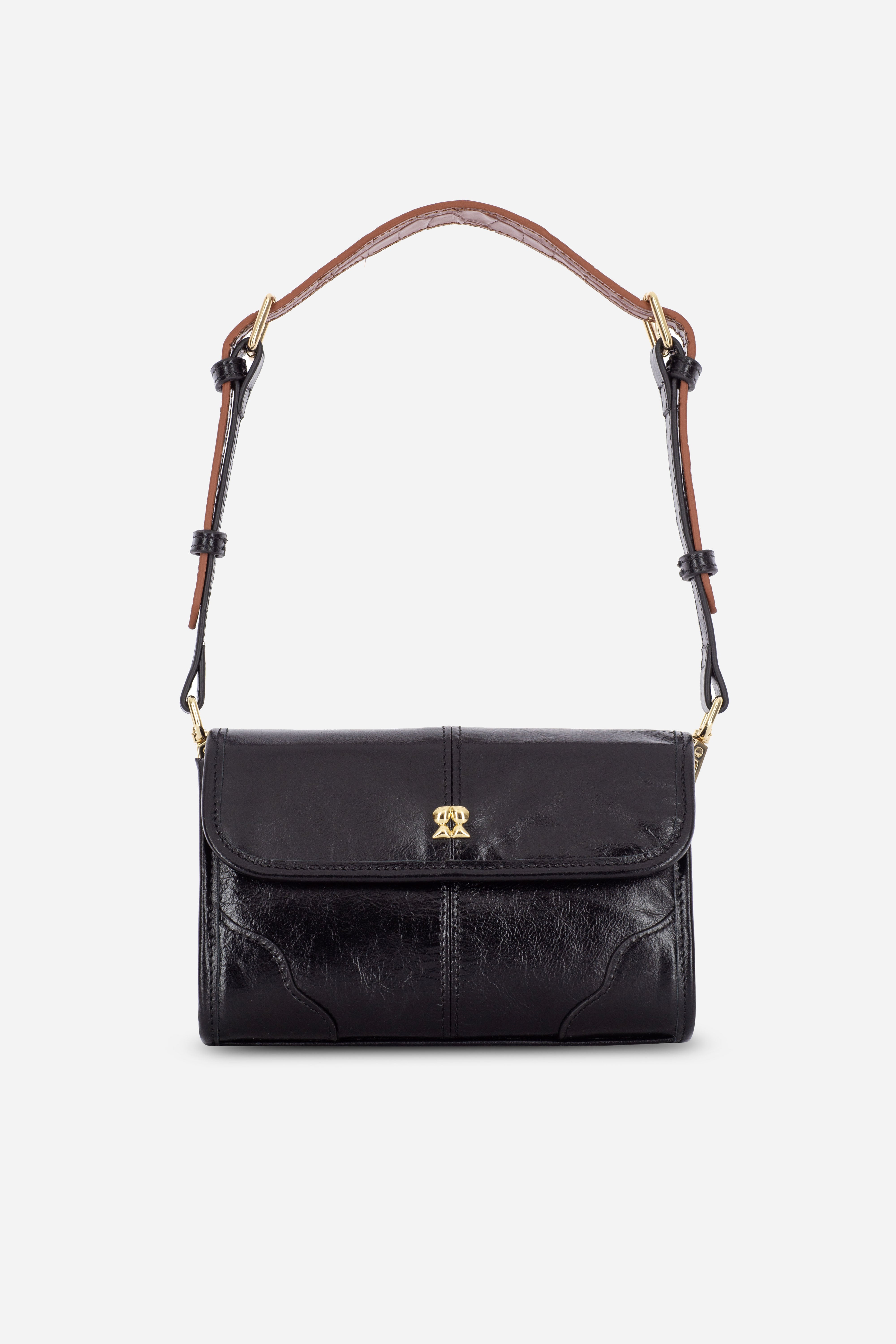 Front view of the Rilu Elysia Black leather mini bag
