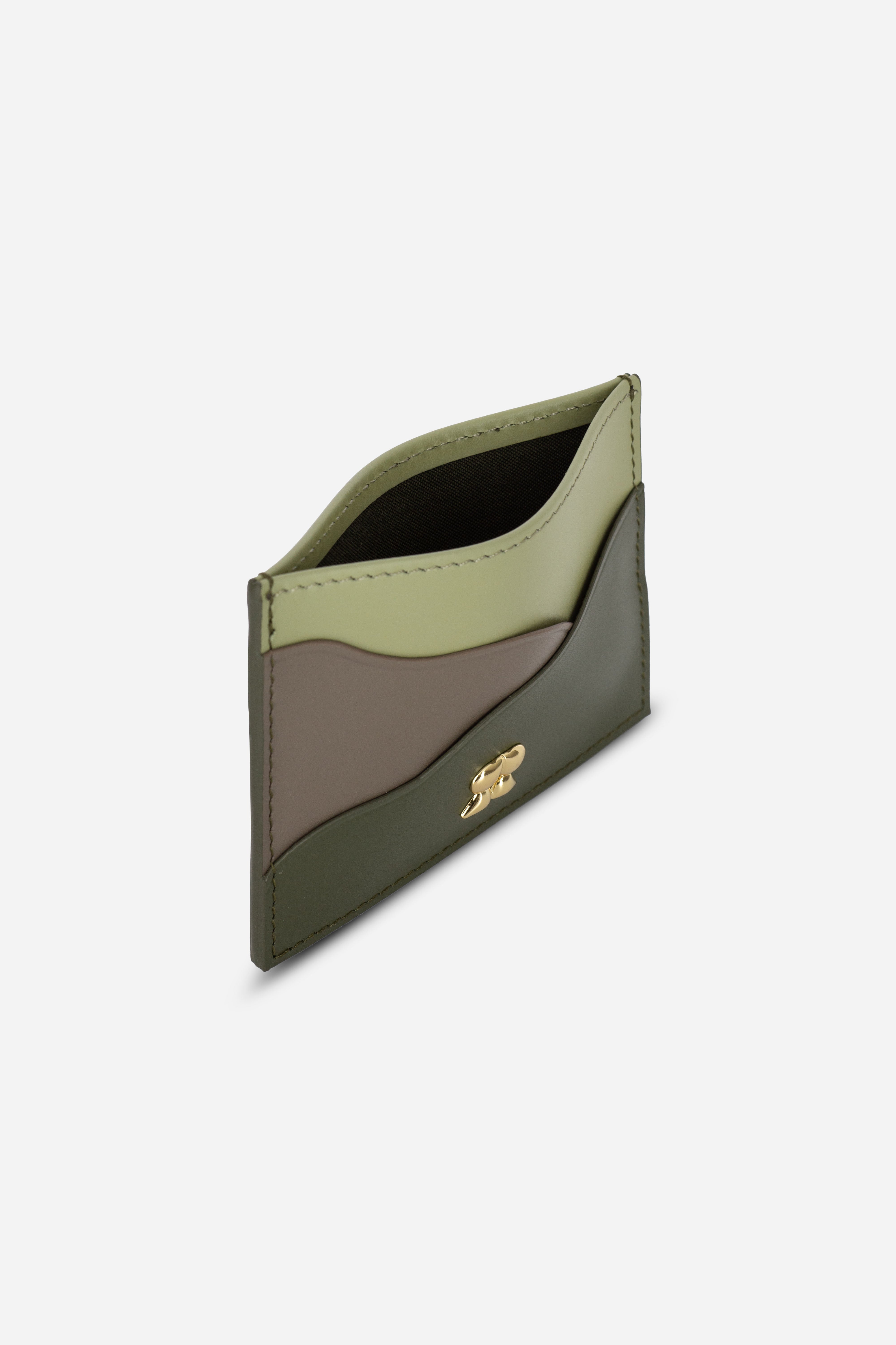 Rilu Iris leather card holder side view showing multiple compartments