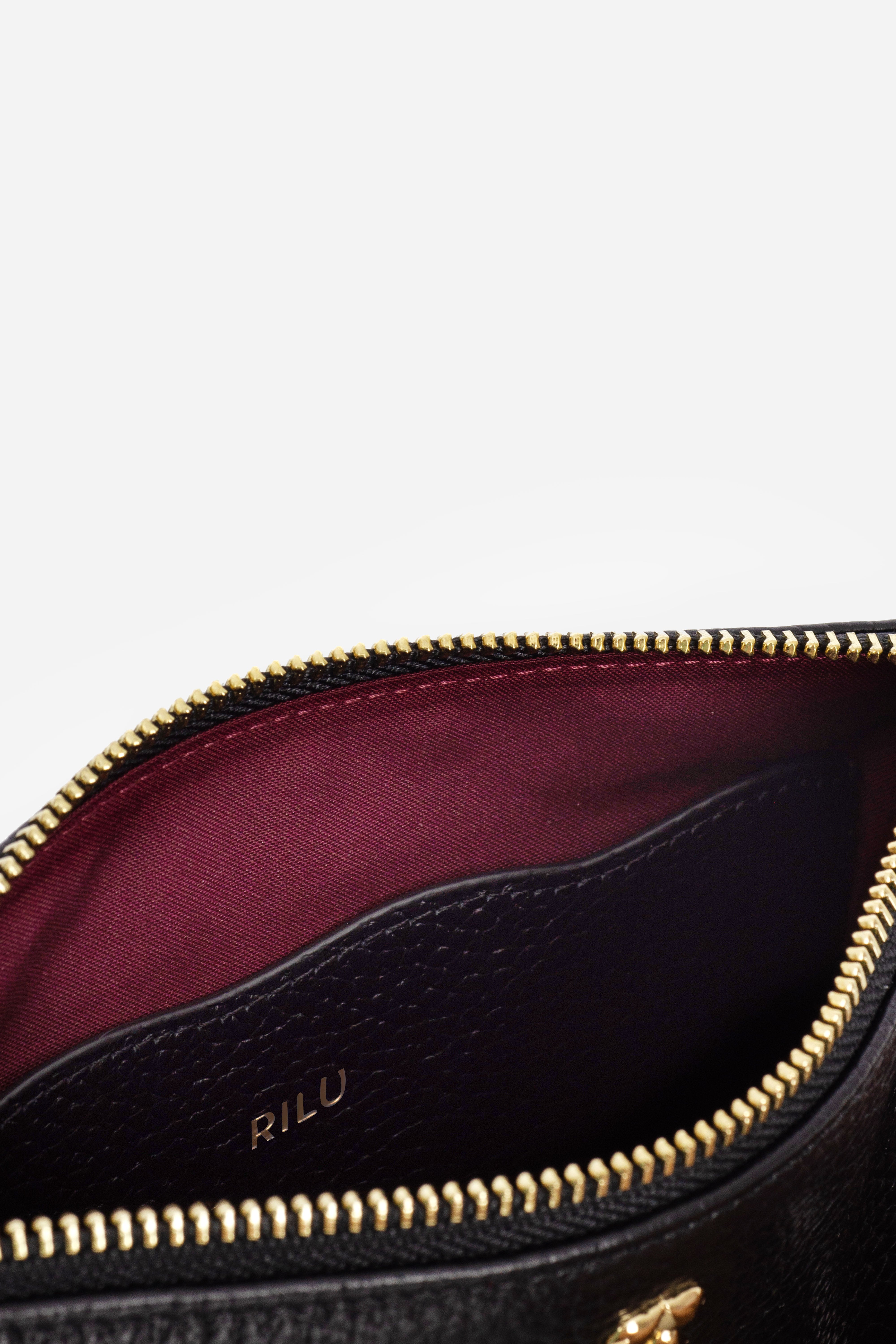 Rilu Kaia black chain leather clutch bag back view