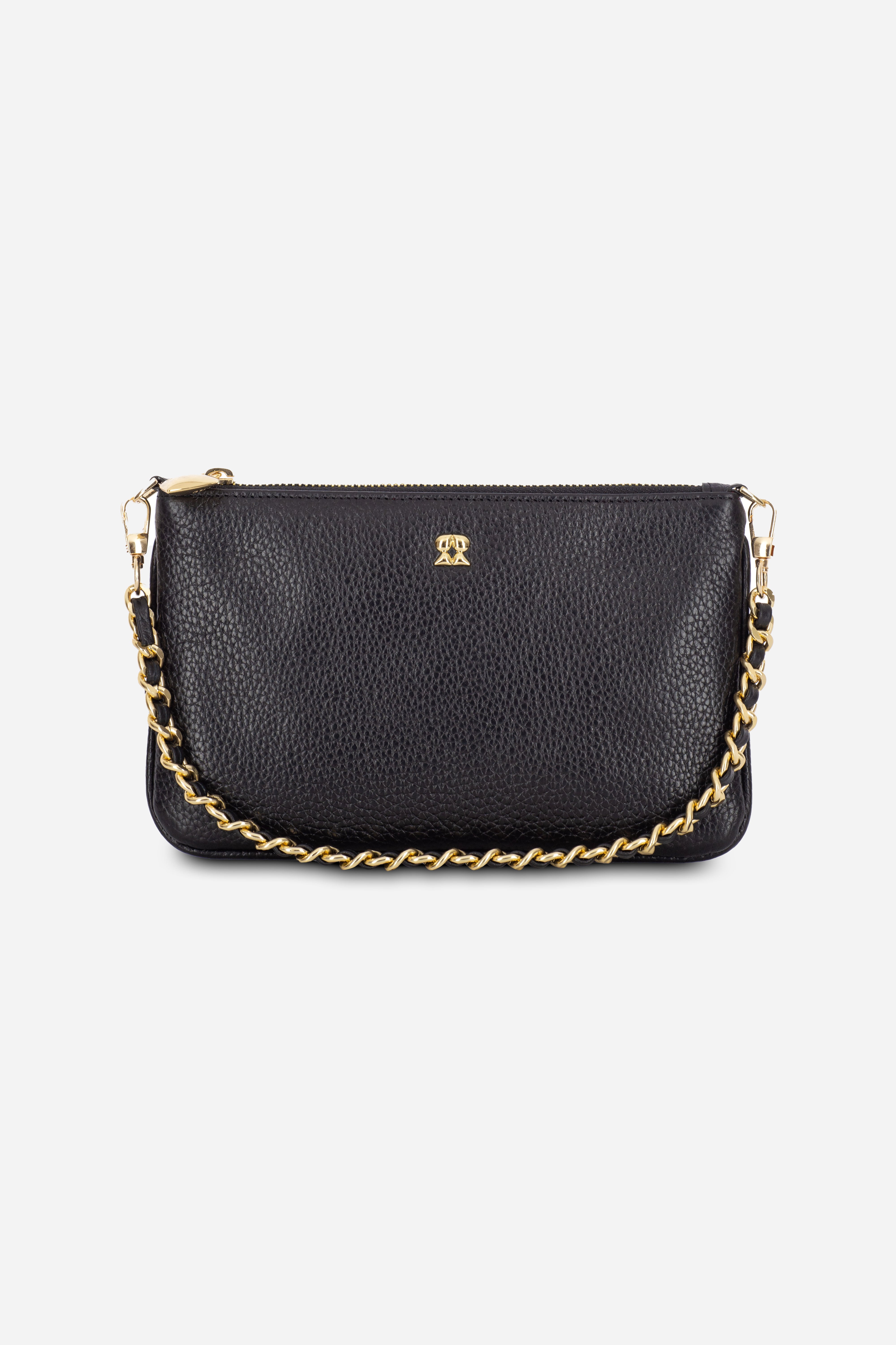 Rilu Kaia black chain leather convertible clutch bag front view