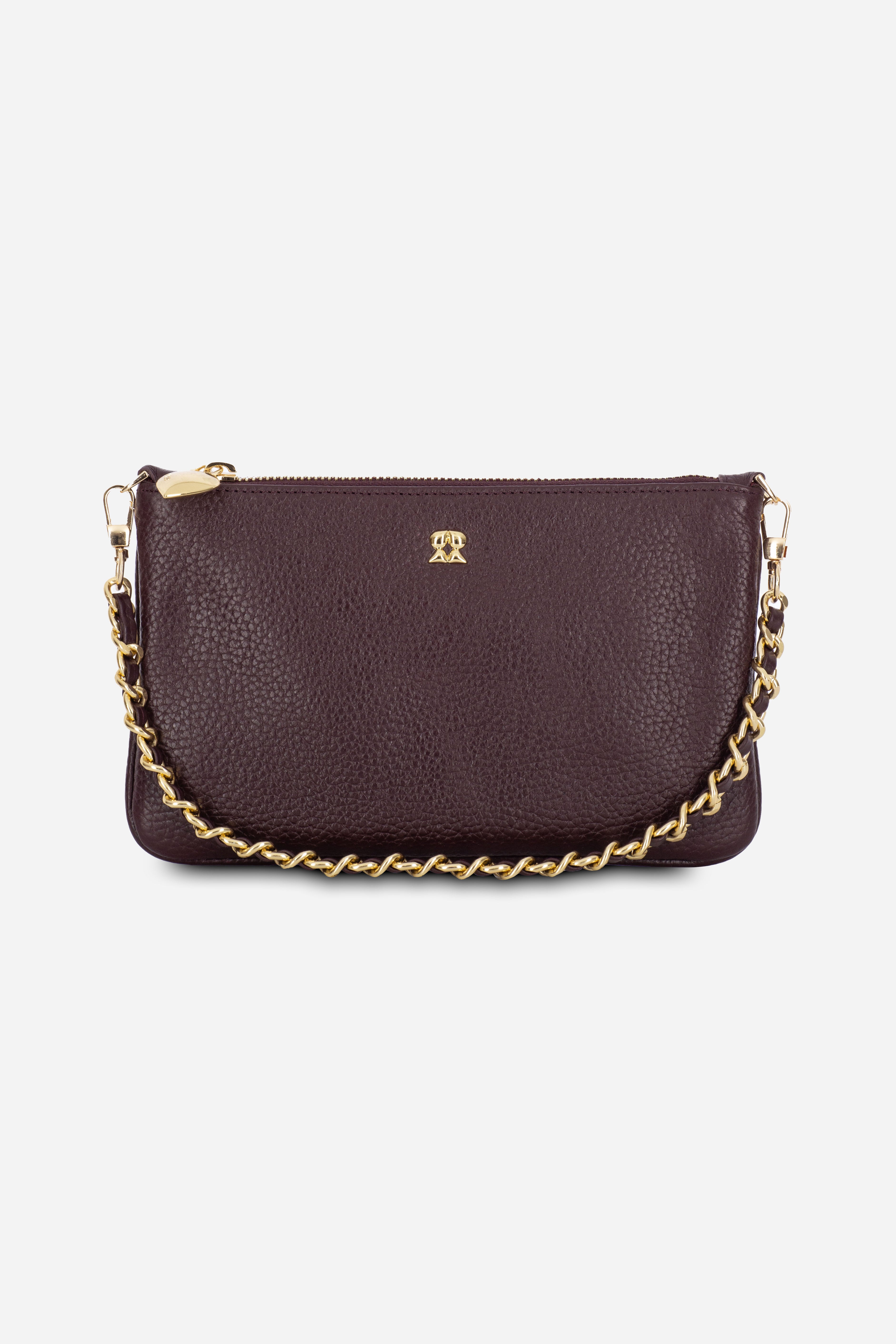 Rilu Kaia burgundy chain leather convertible clutch bag front view