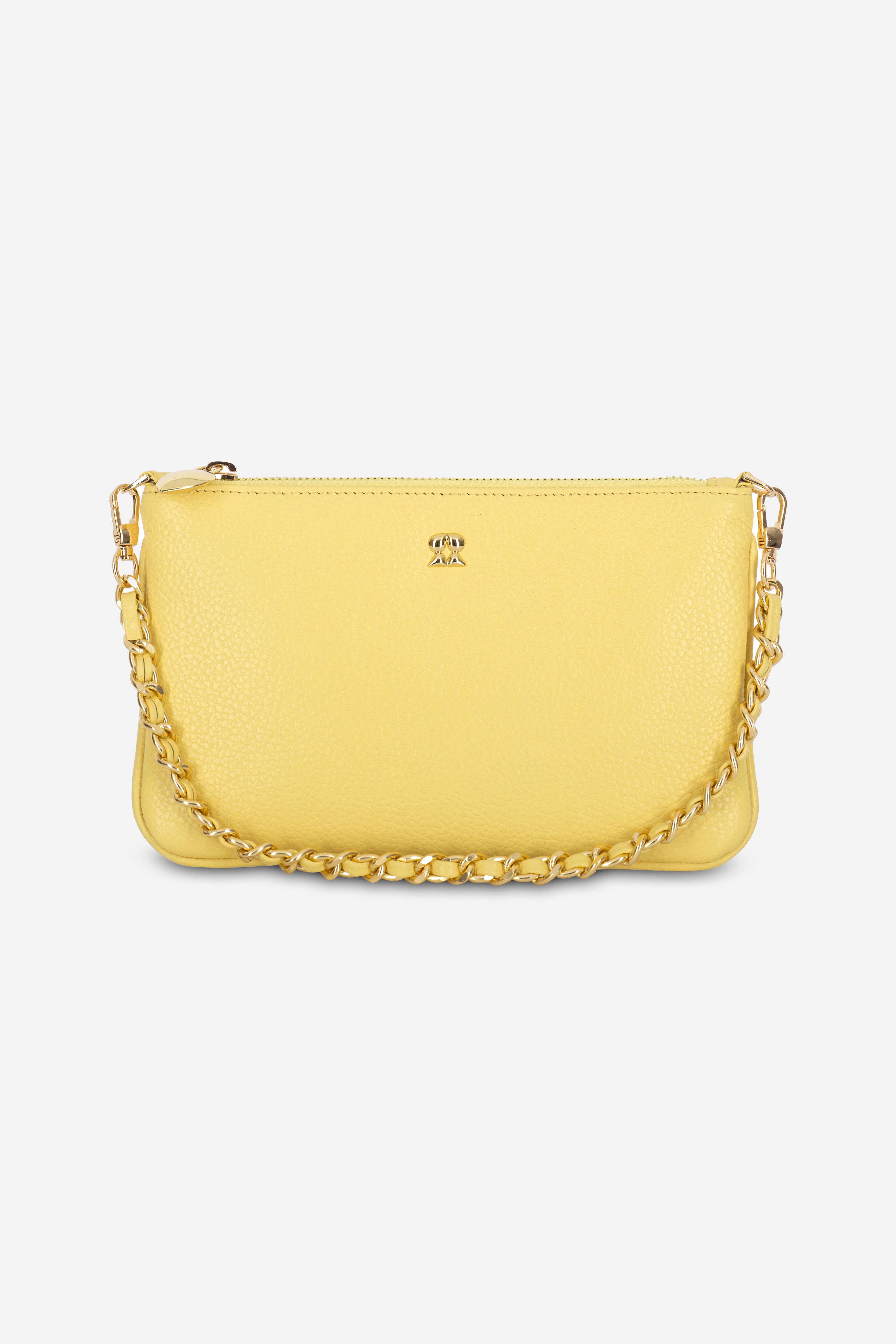 Rilu Kaia butter yellow chain leather convertible clutch bag front view