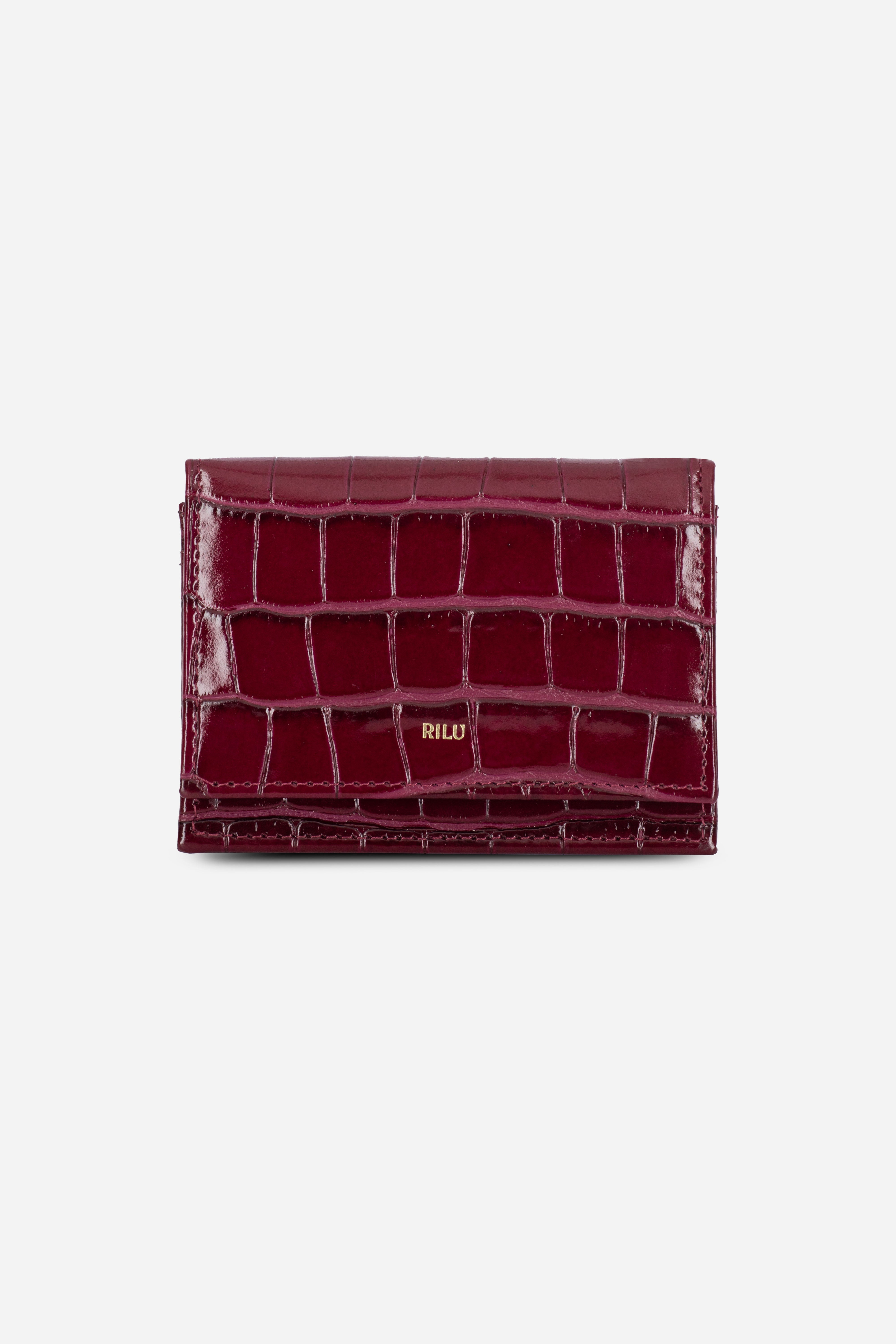 Rilu Lily burgundy croco print chain micro bag front view