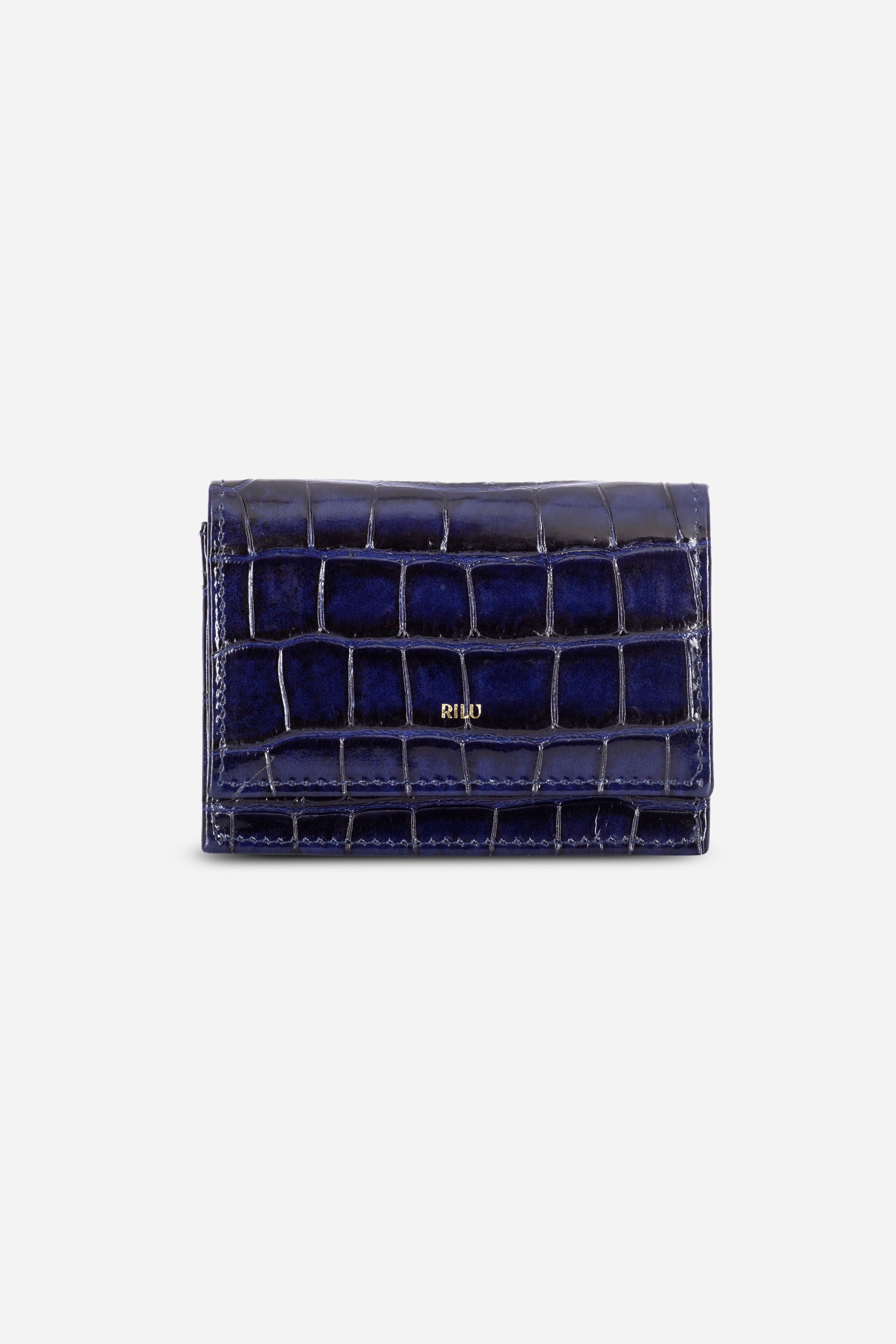 Rilu Lily navy croco print chain micro bag front view