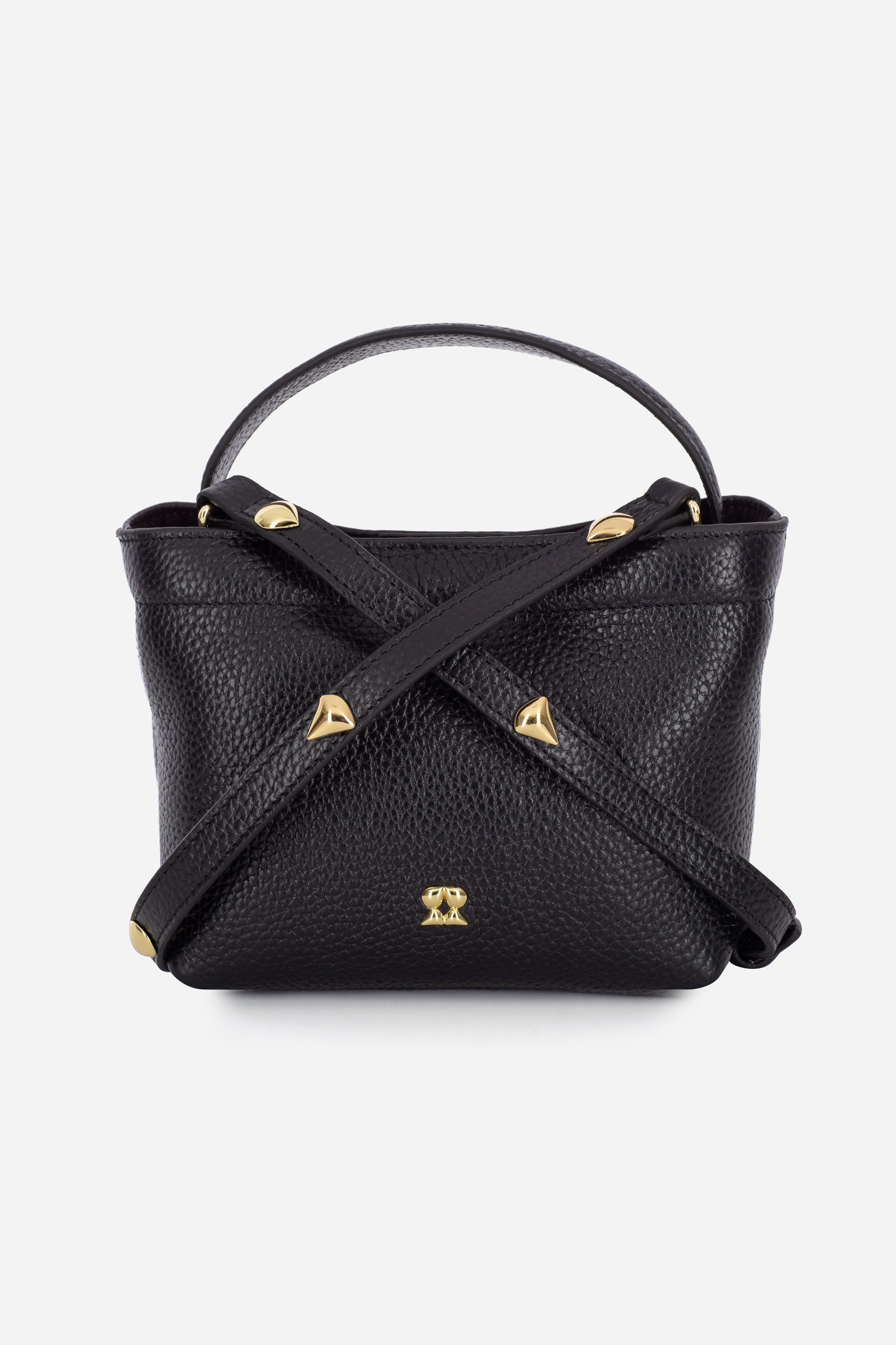 Rilu LouLou studded black leather crossbody bag front view