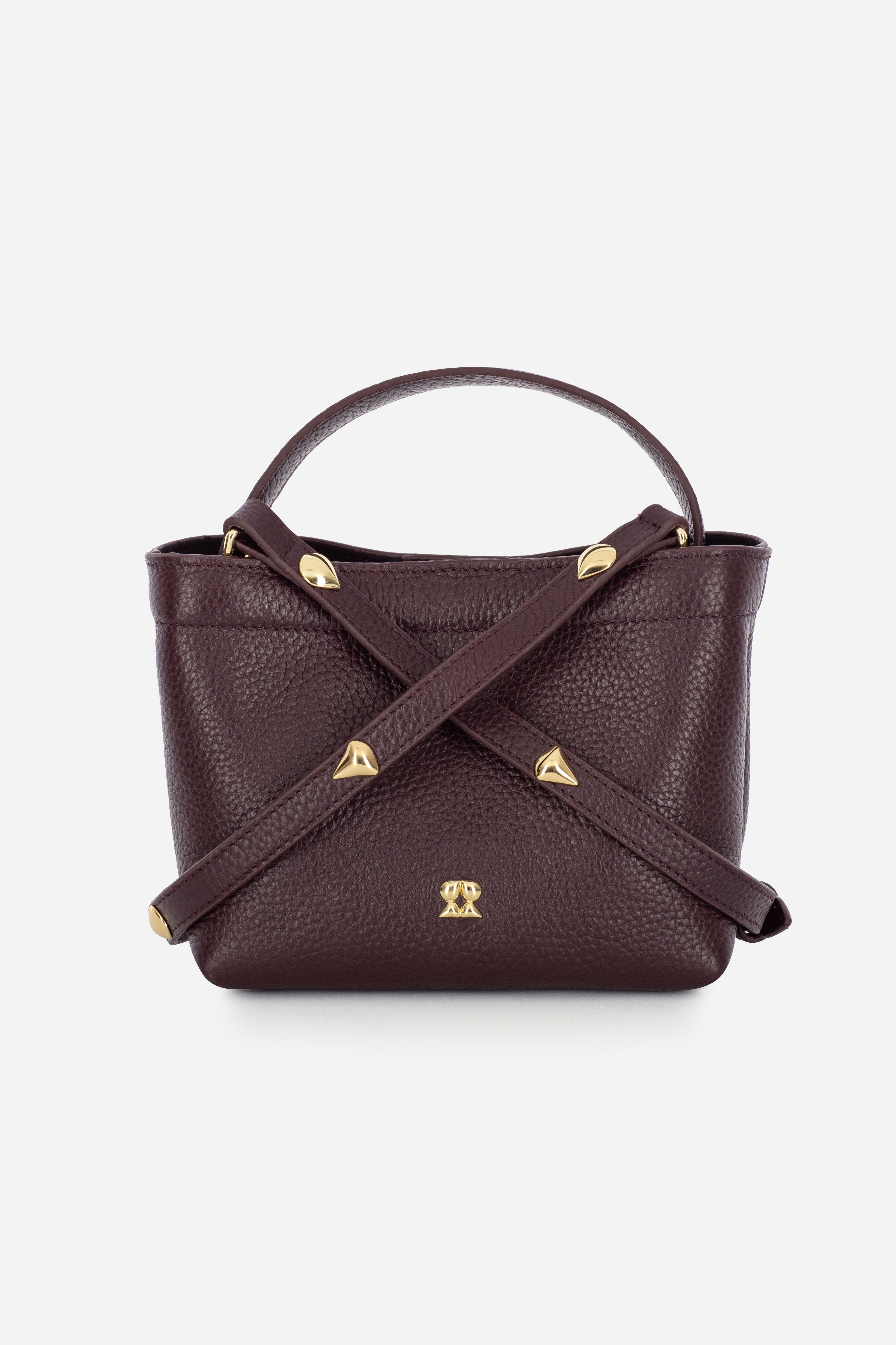 Rilu LouLou studded burgundy leather crossbody bag front view