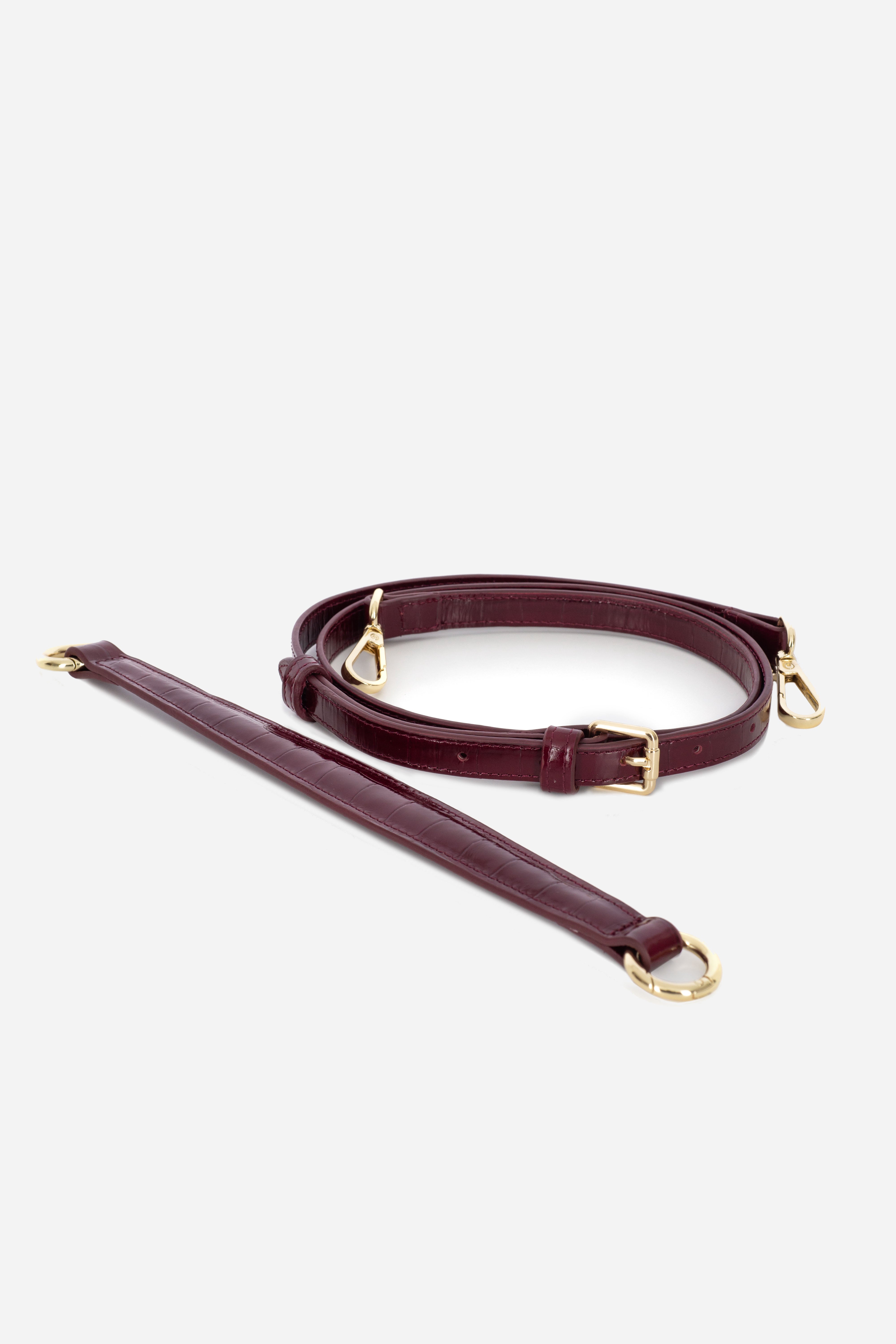 Rilu LouLou studded burgundy leather close-up of straps. 