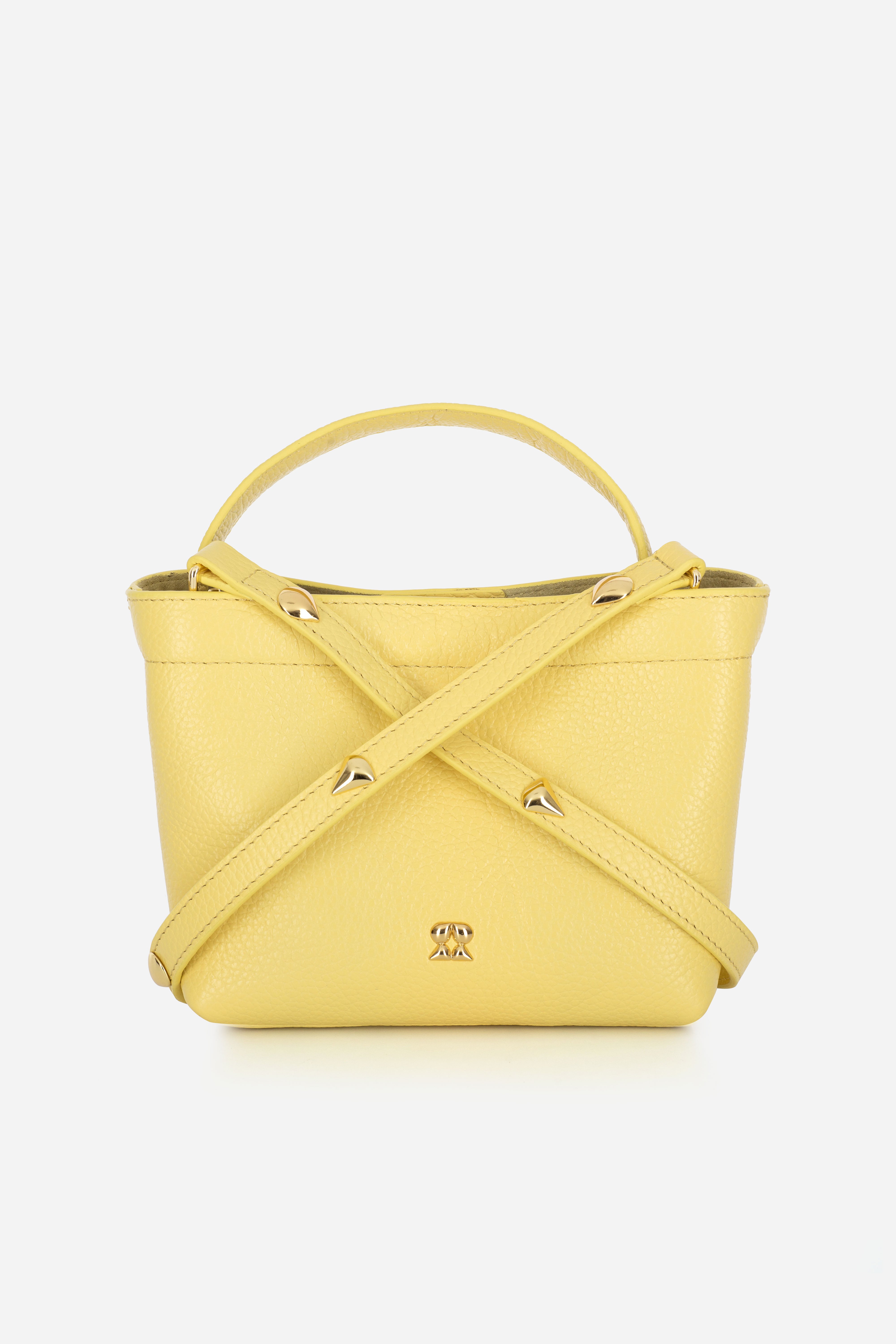 Rilu LouLou studded butter yellow leather crossbody bag front view