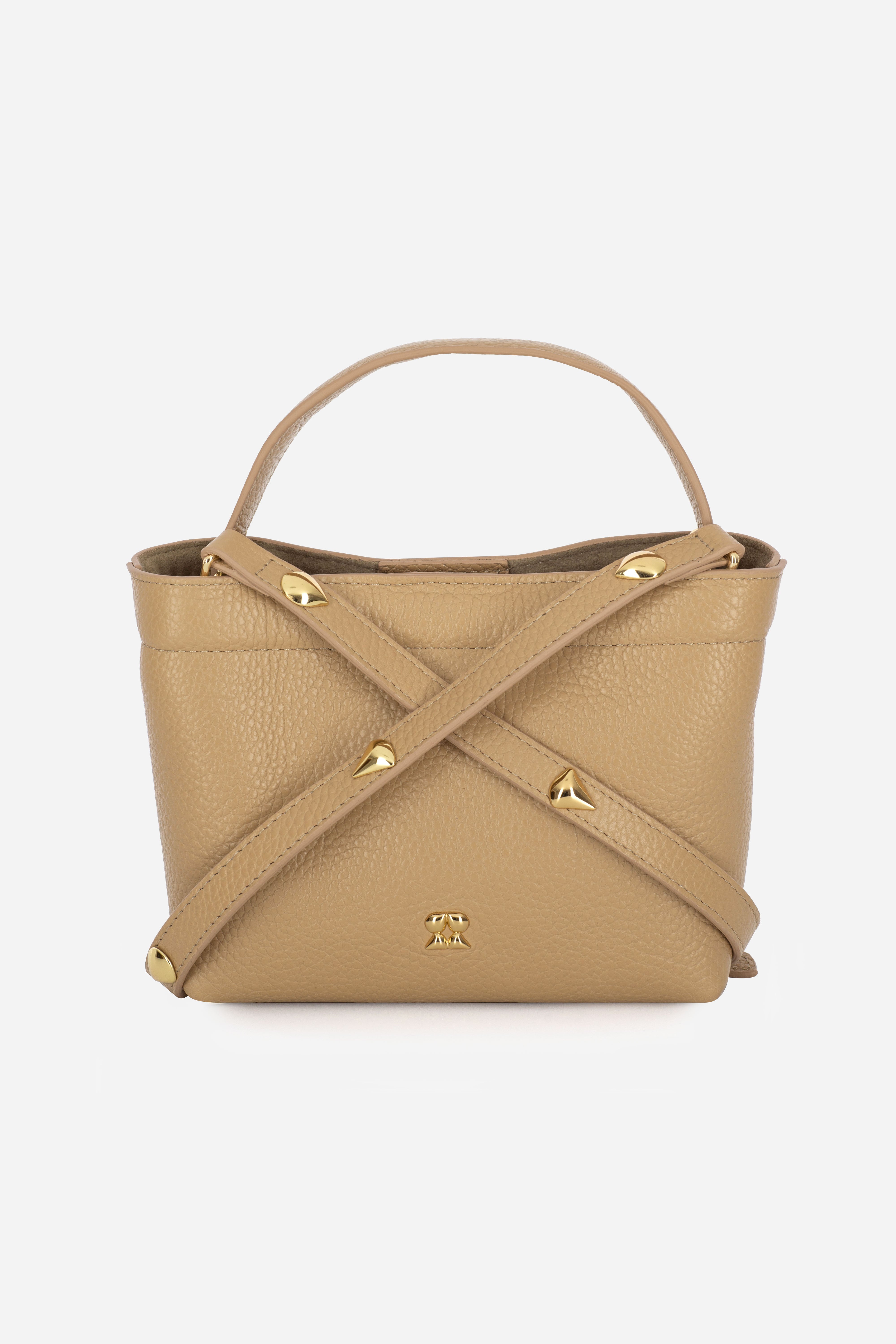 Rilu LouLou studded sand leather crossbody bag front view