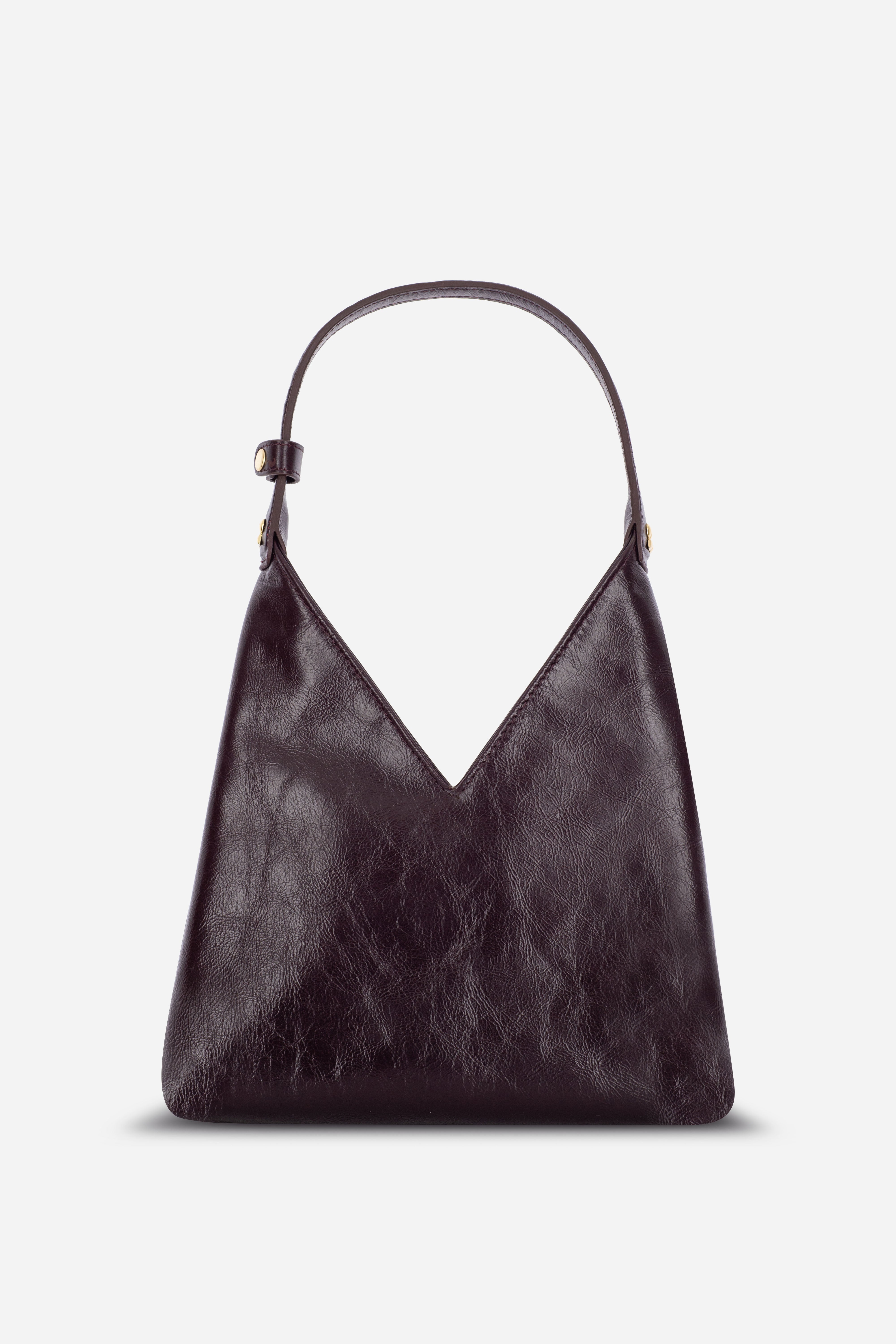 Front view of the Rilu Lyra Burgundy croco leather shoulder bag