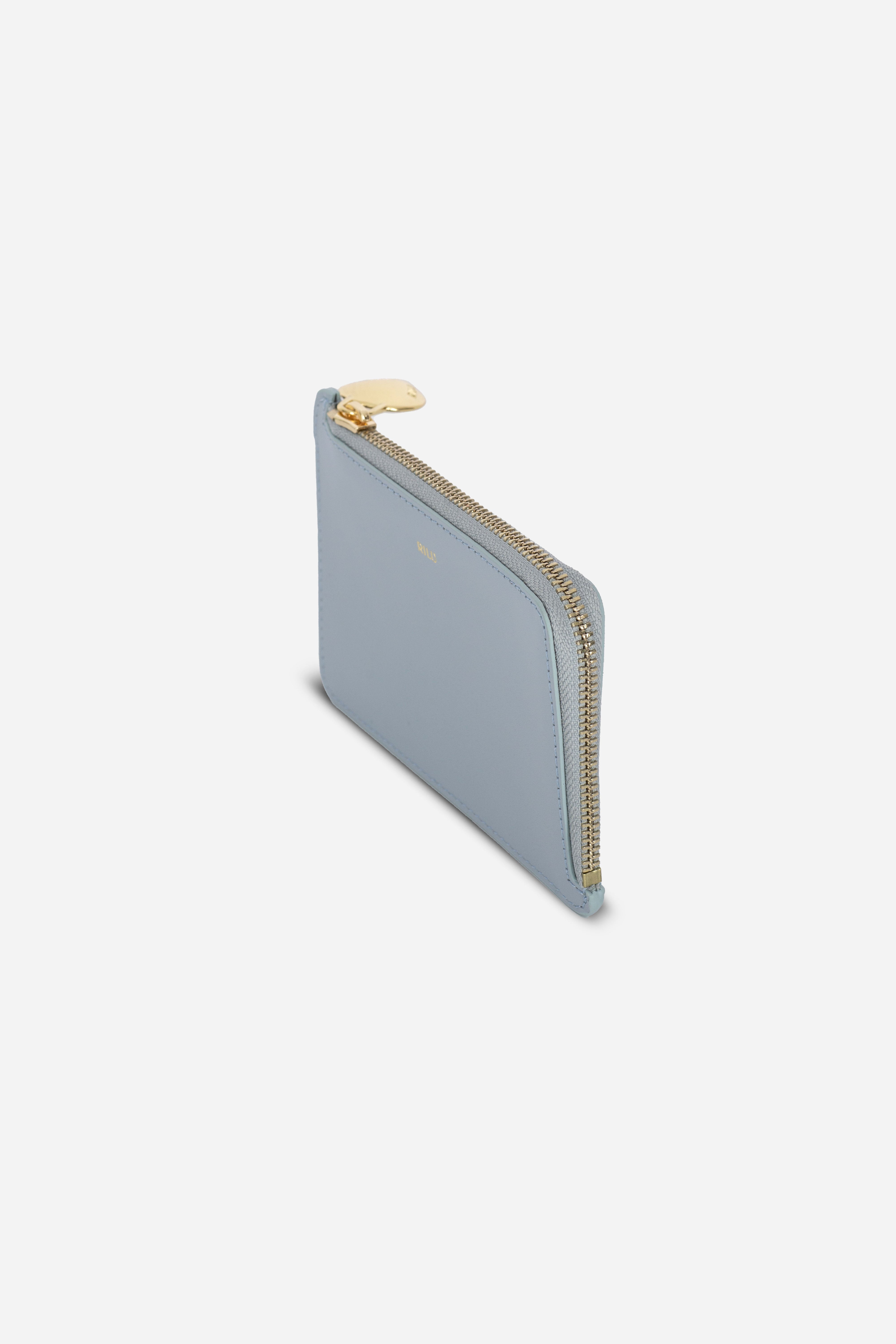 Rilu Nova baby blue zipped leather card holder back view