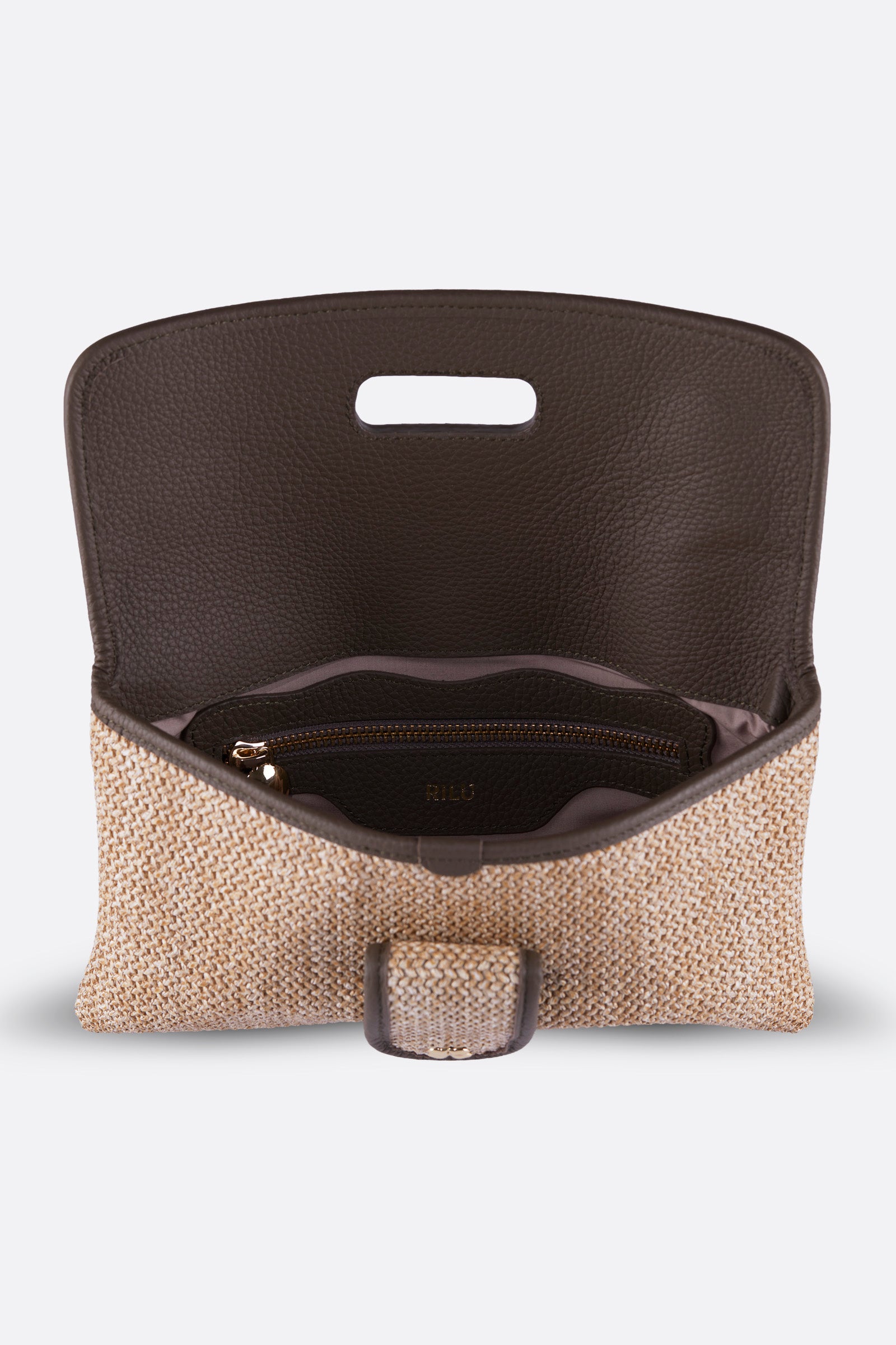 RINA MOCHA RAFFIA CLUTCH