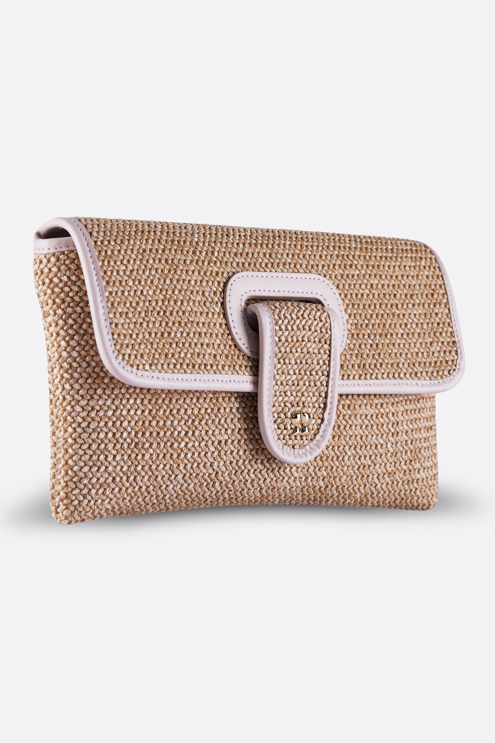 RINA POWDER PINK RAFFIA CLUTCH