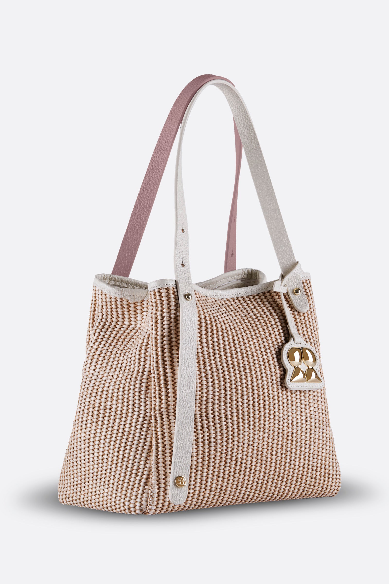 ZOEY BEIGE-DUSTY ROSE RAFFIA SHOULDER BAG