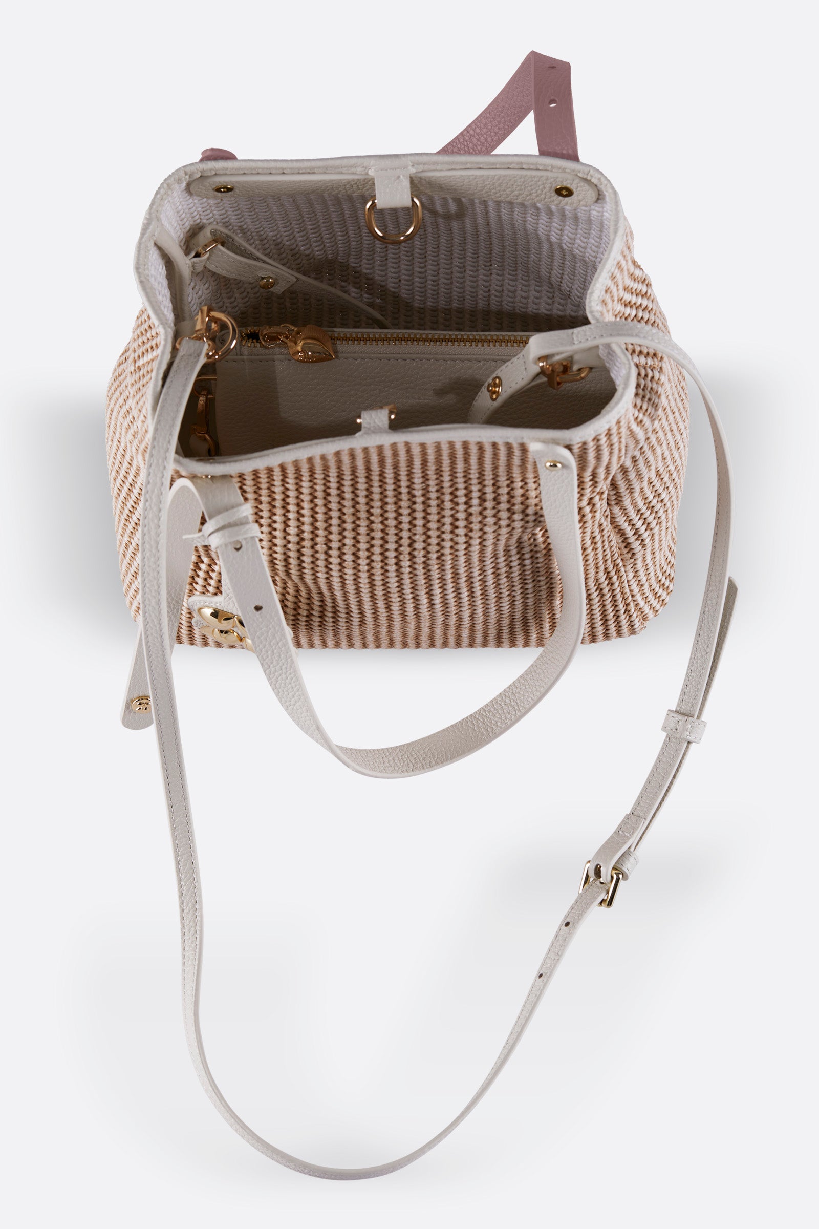 ZOEY BEIGE-DUSTY ROSE RAFFIA SHOULDER BAG