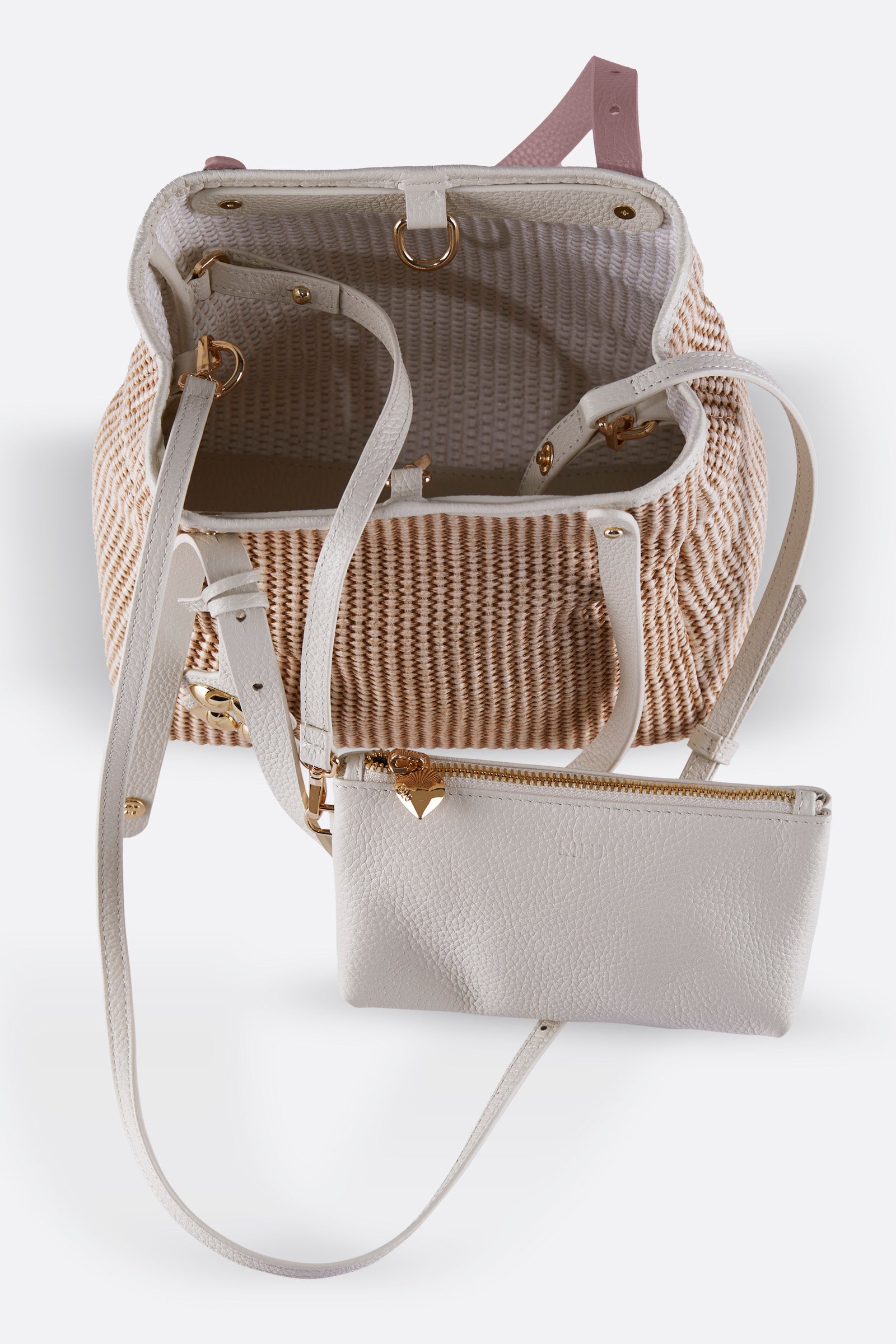 ZOEY BEIGE-DUSTY ROSE RAFFIA SHOULDER BAG