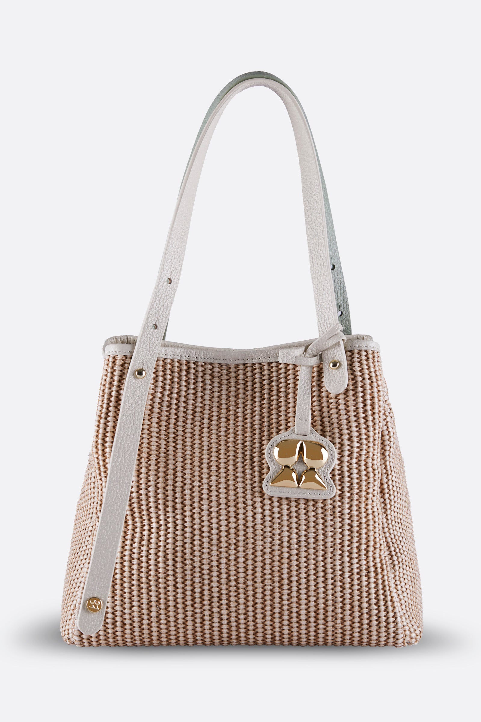 ZOEY BEIGE-MINT GREEN RAFFIA SHOULDER BAG