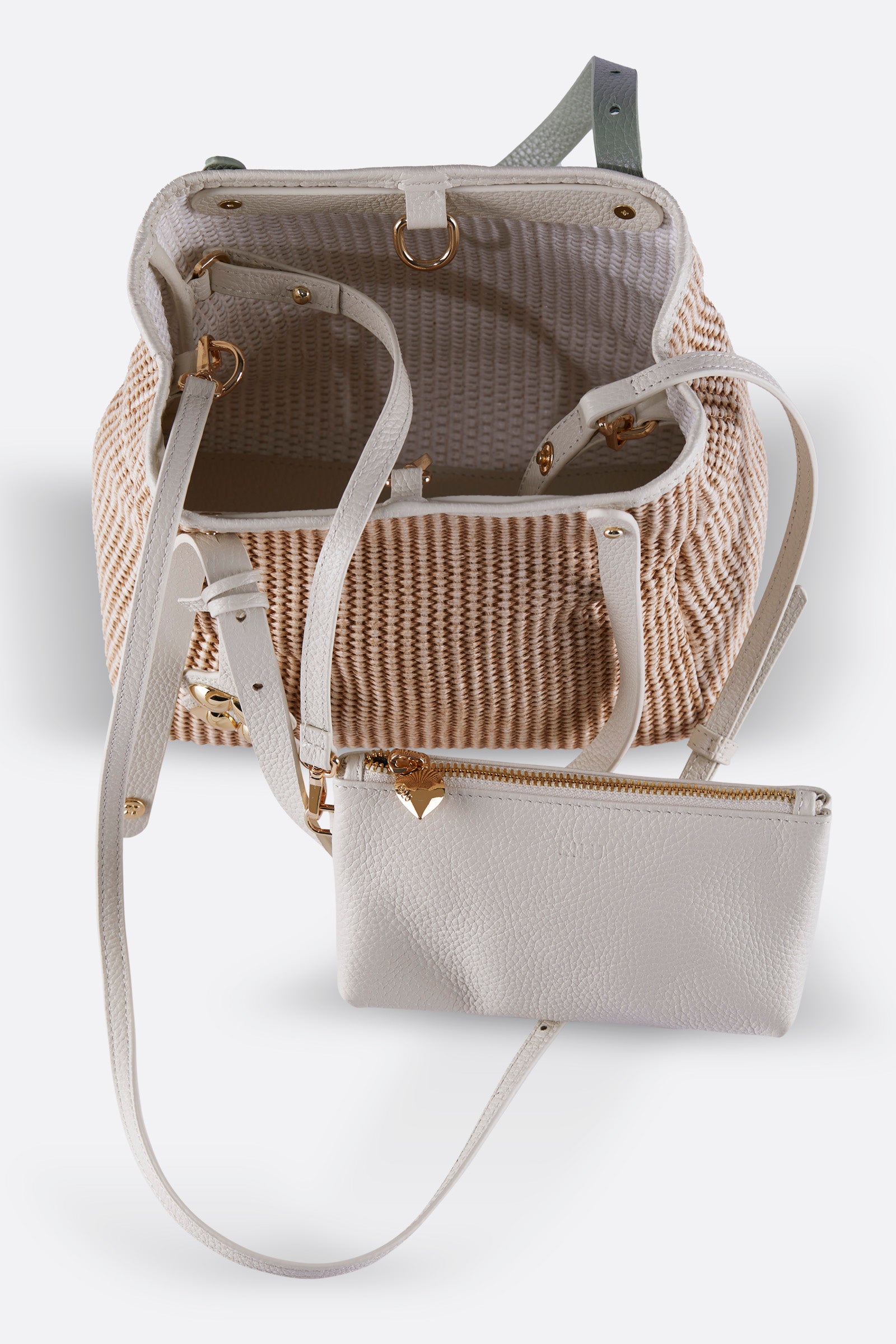 ZOEY BEIGE-MINT GREEN RAFFIA SHOULDER BAG