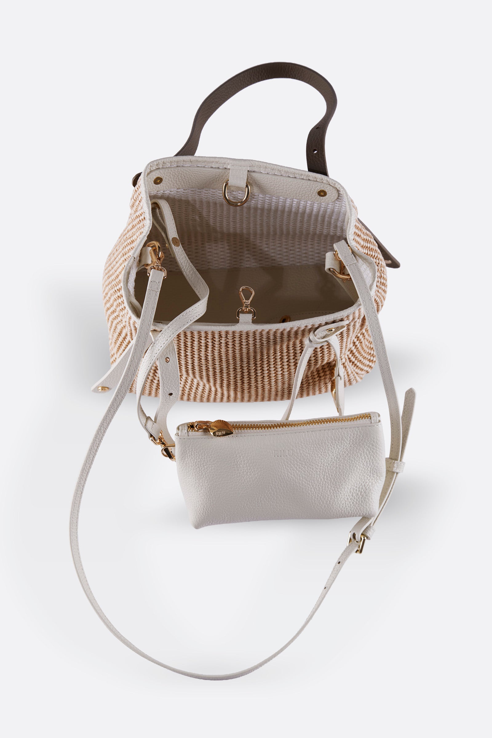 ZOEY BEIGE-MOCHA RAFFIA SHOULDER BAG